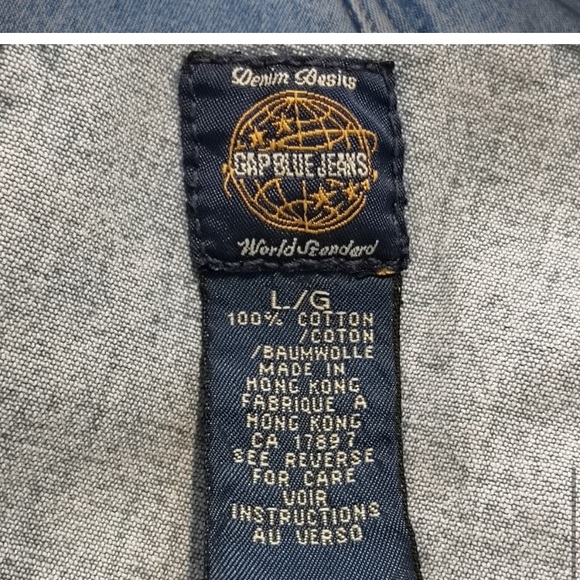 GAP Blue Jeans Vintage Classic Bib Overalls Made in Hong Kong Cotton Denim Large - Picture 10 of 11